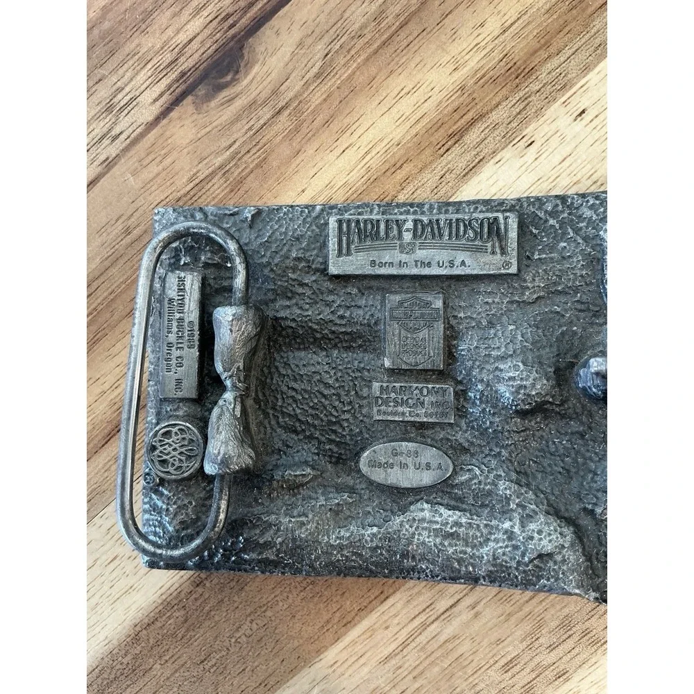 Vintage 1989 Harley Davidson Motorcycle Siskiyou‎ Belt Buckle Eagle Flag Engine